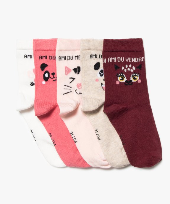 Chaussettes fille avec inscriptions et motifs (lot de 5) vue1 - GEMO (ENFANT) - GEMO