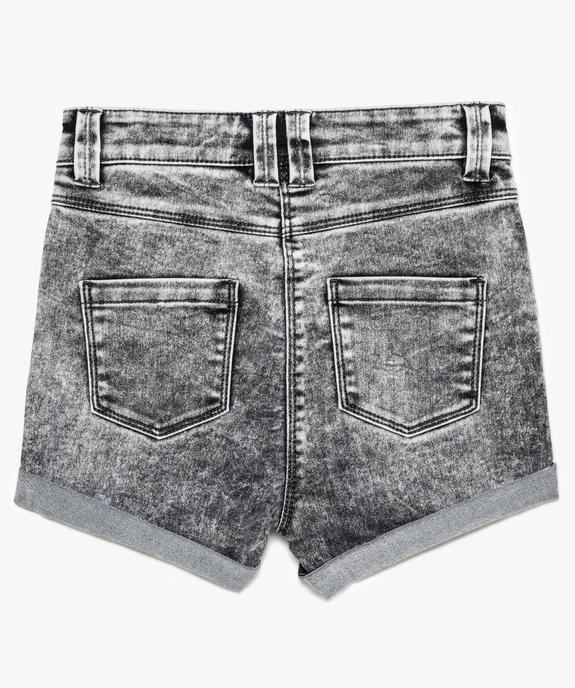 Short fille en jean délavé à taille haute et revers cousus vue3 - GEMO (JUNIOR) - GEMO