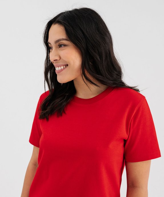 Tee-shirt manches courtes et col rond uni en coton résistant femme vue2 - GEMO(FEMME PAP) - GEMO