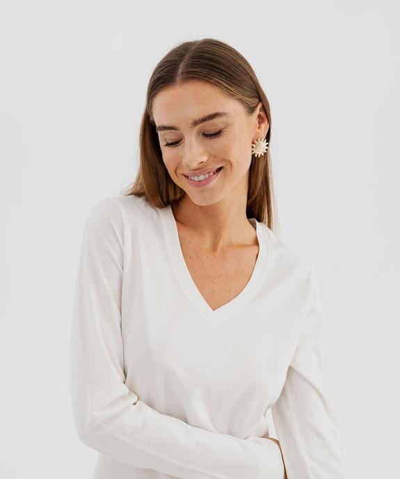 Tee-shirt manches longues et col V uni femme vue3 - GEMO 4G FEMME - GEMO