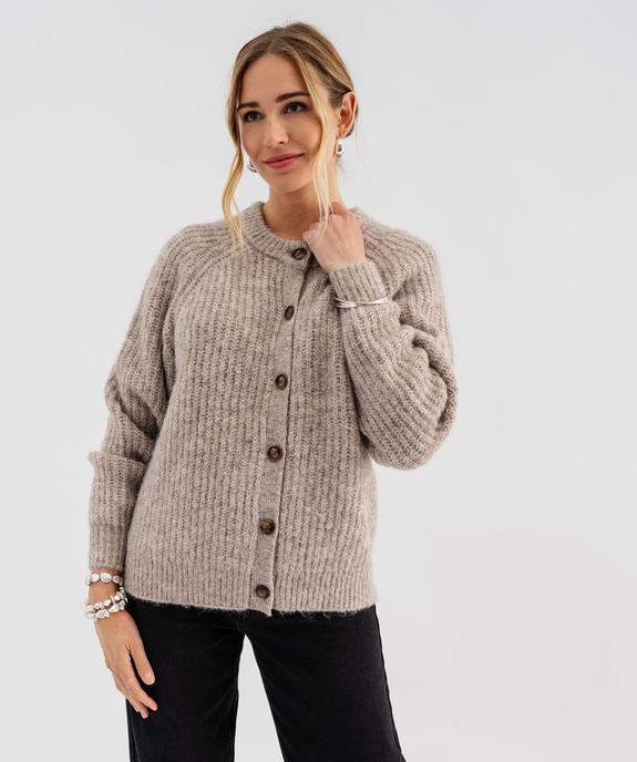 Gilet à col rond en grosse maille femme vue2 - GEMO 4G FEMME - GEMO