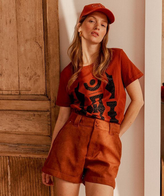Look orangé tee-shirt et short pour femme - GEMO