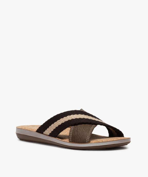 Mules homme à semelle en liège et larges brides croisées vue2 - GEMO (CASUAL) - GEMO