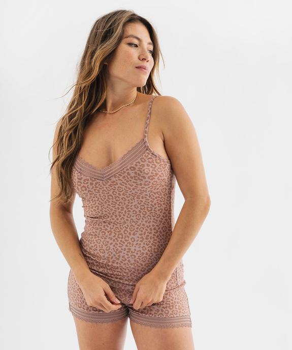 Short de pyjama en maille fluide avec bas en dentelle femme vue1 - GEMO 4G FEMME - GEMO