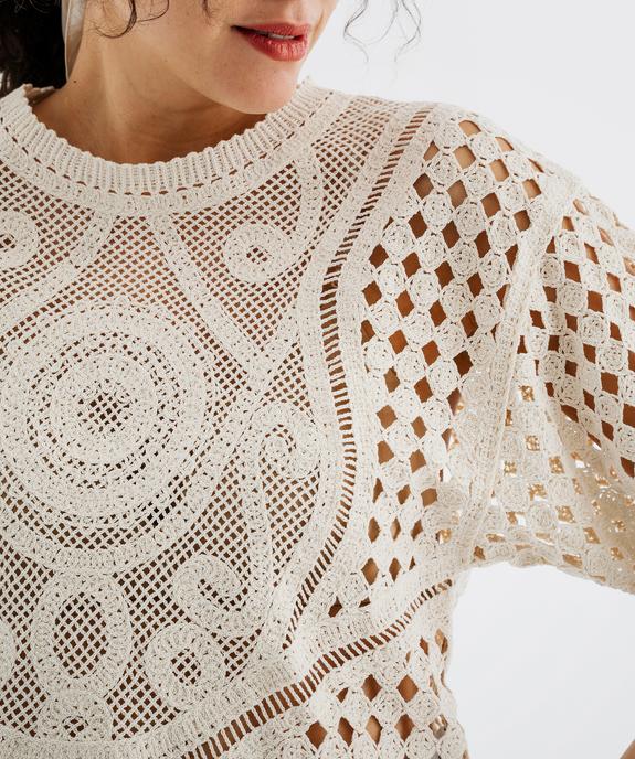 Pull manches courtes ajouré façon crochet femme vue2 - GEMO(FEMME PAP) - GEMO