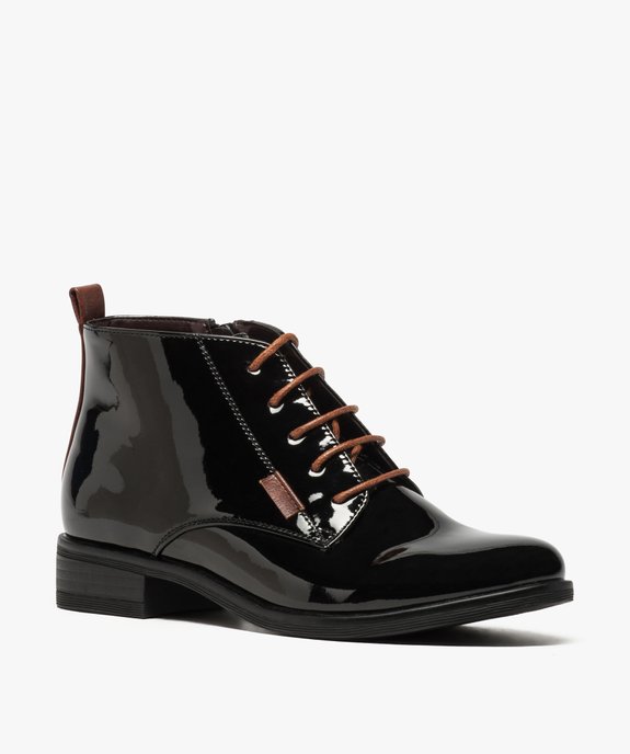Boots femme vernies à lacet et contrefort contrastés vue2 - GEMO (CASUAL) - GEMO