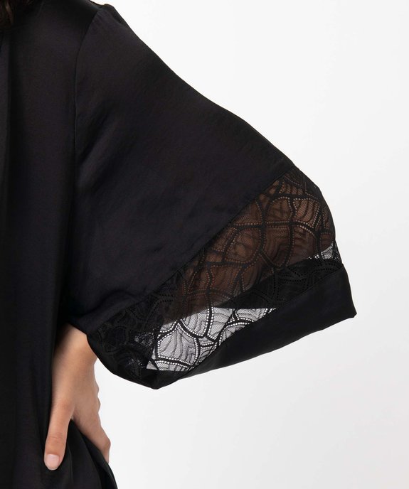Veste d’intérieur femme en matière satinée et dentelle vue2 - GEMO(HOMWR FEM) - GEMO