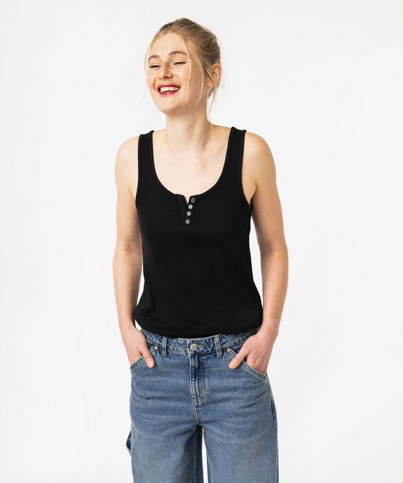 Débardeur en coton côtelé avec col fantaisie femme vue1 - GEMO 4G FEMME - GEMO