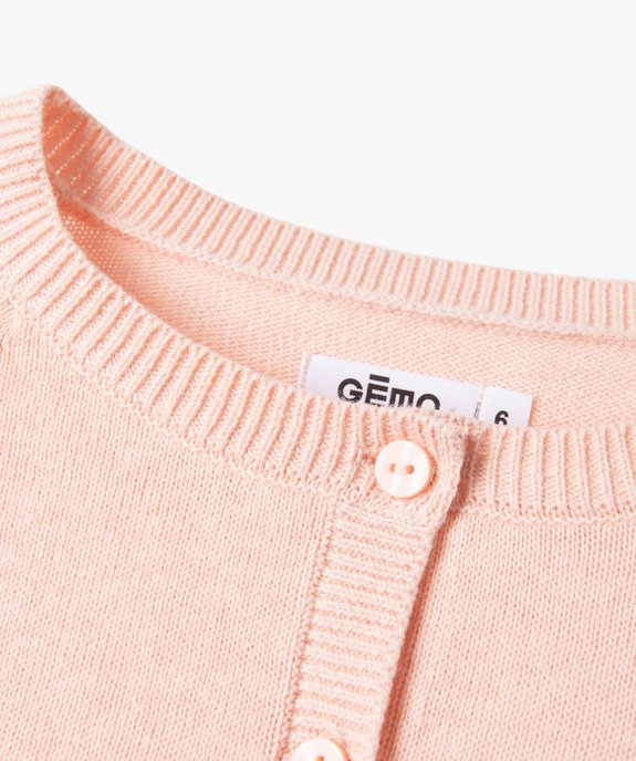 Gilet fille court en maille fine ajourée vue2 - GEMO (ENFANT) - GEMO