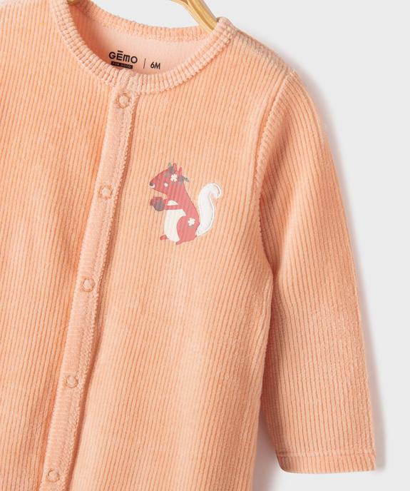Pyjama en velours côtelé fermeture sur l’avant bébé fille vue2 - GEMO 4G BEBE - GEMO