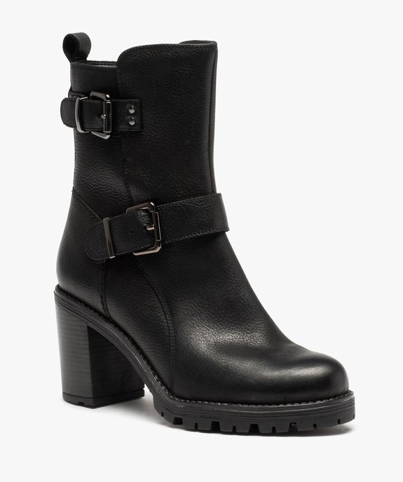Boots femme à talon large dessus cuir uni - Tanéo vue3 - TANEO - GEMO