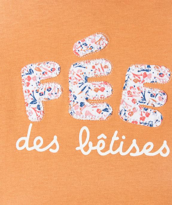 Tee-Shirt bébé fille avec inscription brodée et col froncé vue3 - GEMO(BEBE DEBT) - GEMO