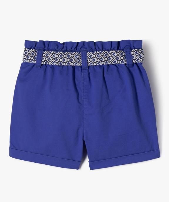 Short en toile de coton taille haute avec ceinture à nouer fille vue3 - GEMO 4G FILLE - GEMO