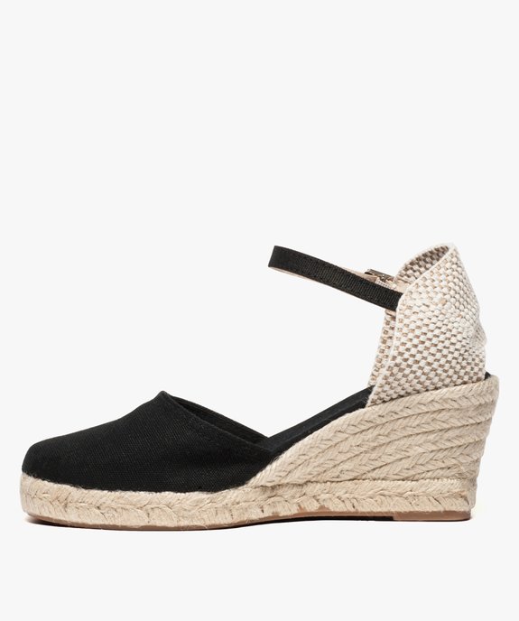 Sandales femme en toile et talon compensé en corde vue3 - GEMO(URBAIN) - GEMO