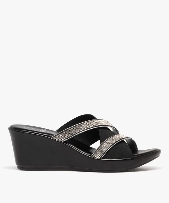 Mules femme à talon compensé avec large bride élastique et brides à strass vue1 - GEMO(URBAIN) - GEMO