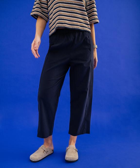 Pantalon barrel en coton stretch à taille élastiquée femme vue2 - GEMO(FEMME PAP) - GEMO