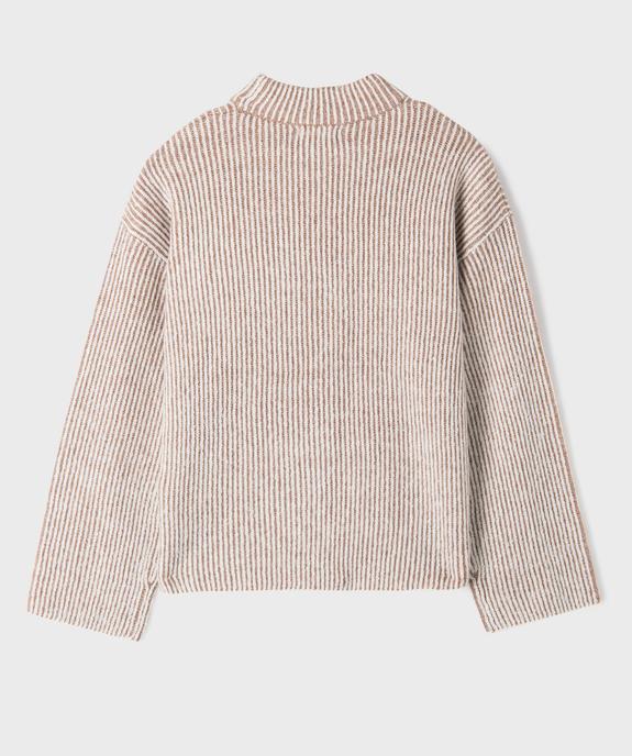 Pull loose en maille côtelée bicolore col cheminée fille vue4 - GEMO (JUNIOR) - GEMO