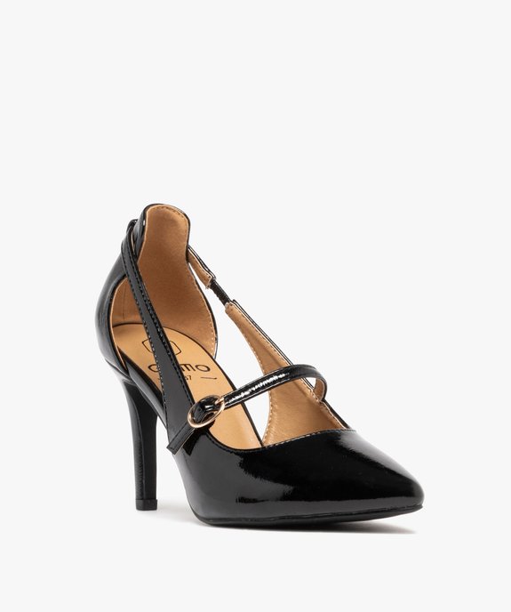 Escarpins femme à talon aiguille vernis avec fine bride à boucle vue4 - GEMO(URBAIN) - GEMO