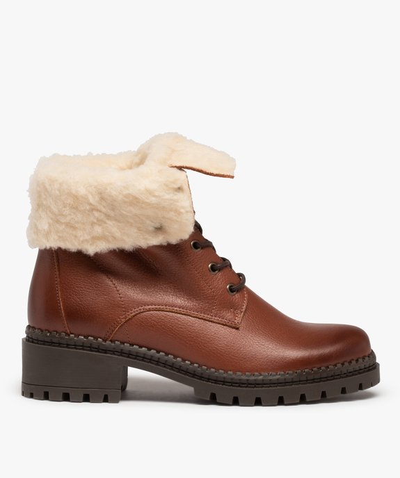 Boots fourrées femme dessus cuir uni à lacets - Tanéo vue2 - TANEO - GEMO