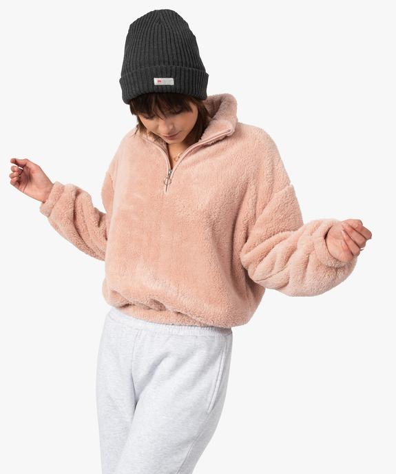 Sweat femme en maille peluche et col camionneur vue1 - GEMO(FEMME PAP) - GEMO