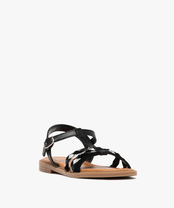 Sandales fille avec brides en cuir contrastantes détail métallisé - Taneo vue2 - TANEO - GEMO