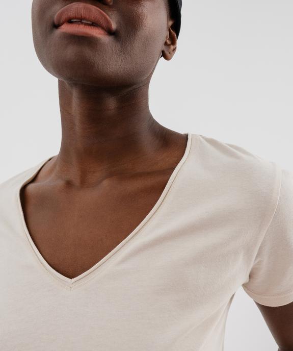 Tee-shirt à manches courtes avec col V roulotté femme vue2 - GEMO(FEMME PAP) - GEMO