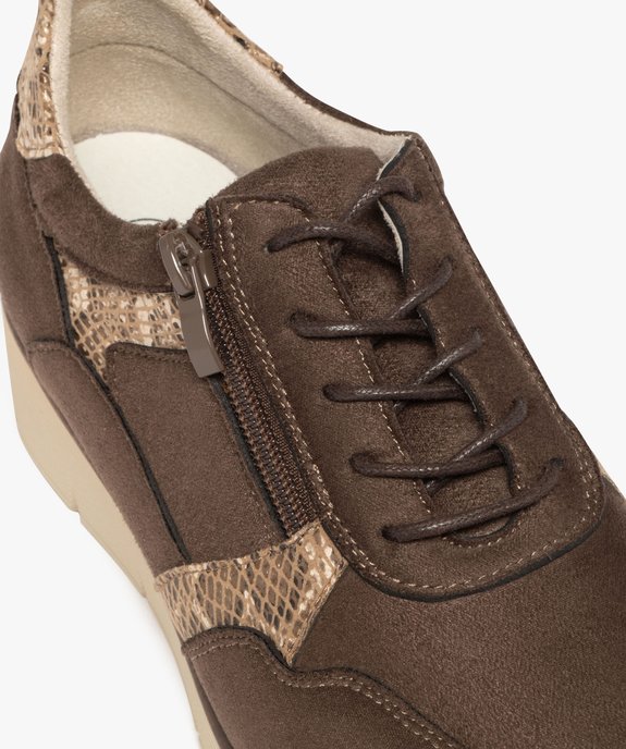 Baskets femme confort en suédine à semelle compensée avec zip et lacets  vue6 - G'FLEX GEMO FOR GOOD - GEMO