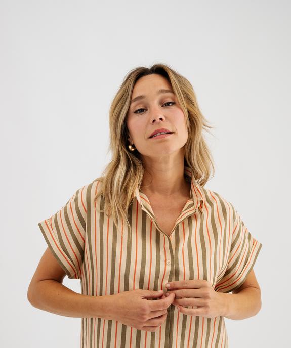 Chemise de nuit rayée à manches courtes femme vue2 - GEMO(HOMWR FEM) - GEMO