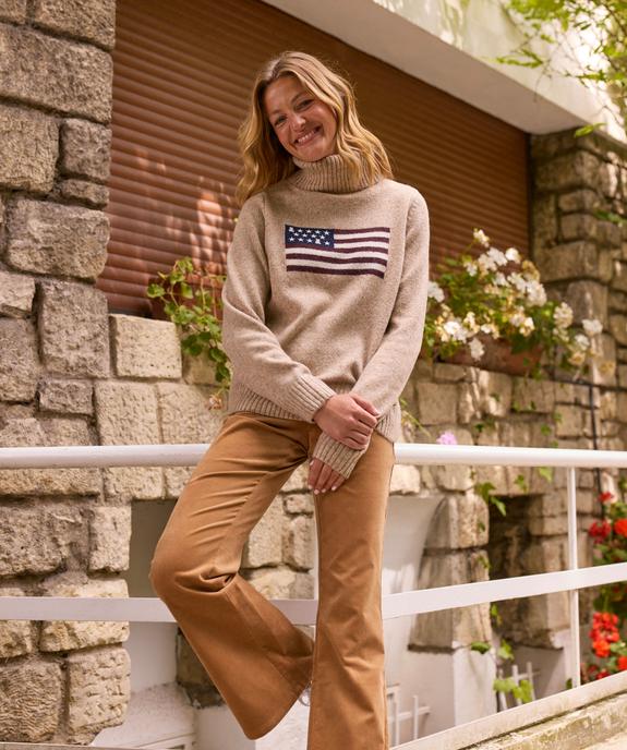 Pull à col roulé et motif drapeau US avec de la laine femme - LuluCastagnette vue1 - LULUCASTAGNETTE - GEMO