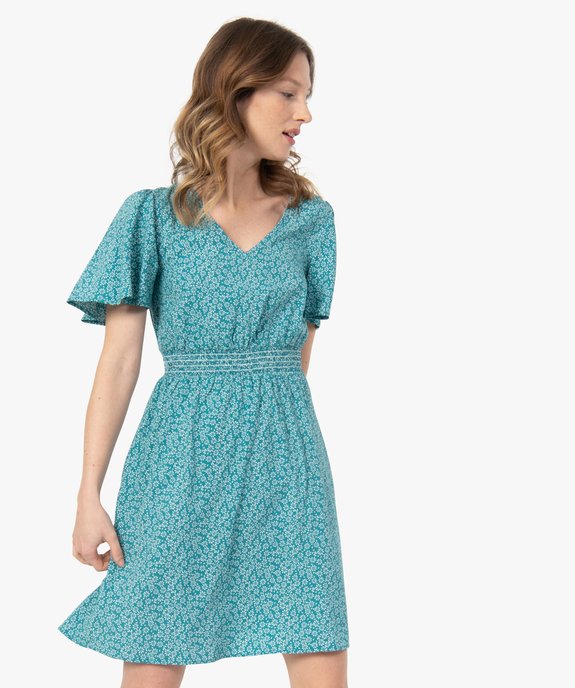 Robe femme à manches courtes et ceinture smockée vue1 - GEMO(FEMME PAP) - GEMO