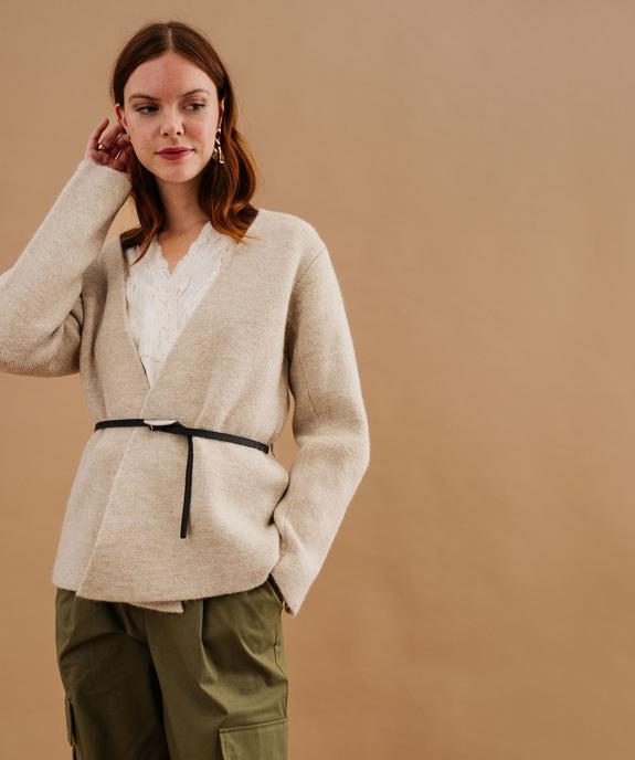 Gilet en maille douillette à ceinture femme vue1 - GEMO(FEMME PAP) - GEMO