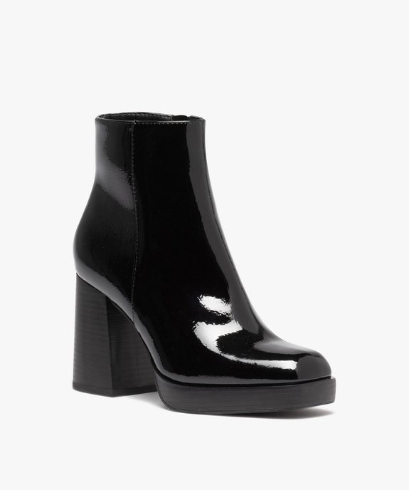 Boots femme vernies à talon haut avec bout carré  vue2 - GEMO(URBAIN) - GEMO