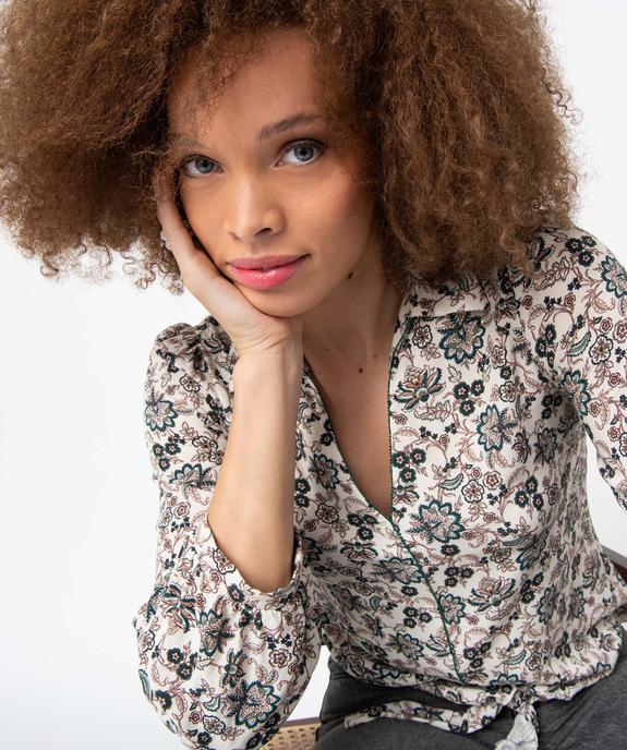 Blouse femme à motifs fleuris à nouer dans le bas vue6 - GEMO(FEMME PAP) - GEMO