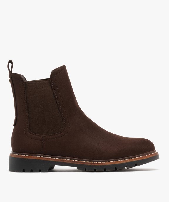 Bottines femme style Chelsea en suédine à fine semelle crantée vue2 - GEMO 4G FEMME - GEMO