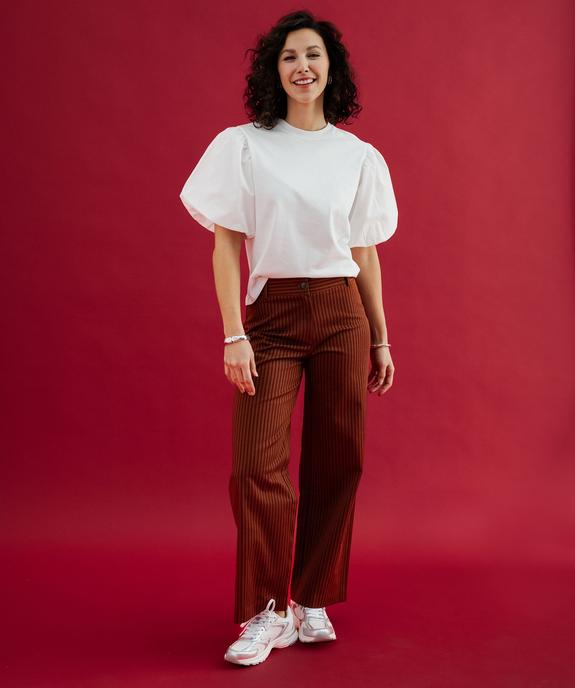 Pantalon large à rayures en coton stretch femme vue5 - GEMO(FEMME PAP) - GEMO