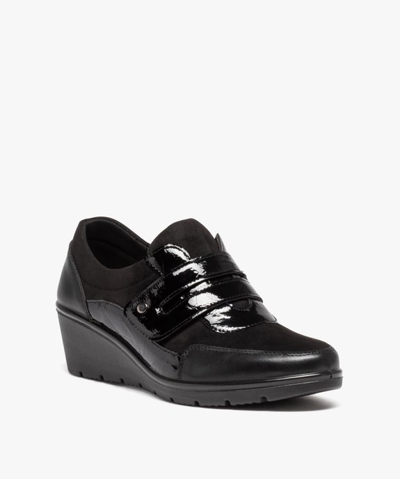 Mocassins femme confort unies à talon compensé et bride vernie vue2 - GEMO (CONFORT) - GEMO