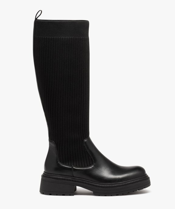 Bottes femme unies effet chaussettes à semelle crantée noir | GEMO