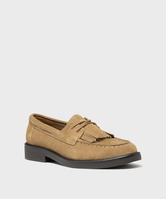 Derbies en cuir suède inspiration mocassins à patte frangée femme - Tanéo vue2 - TANEO - GEMO