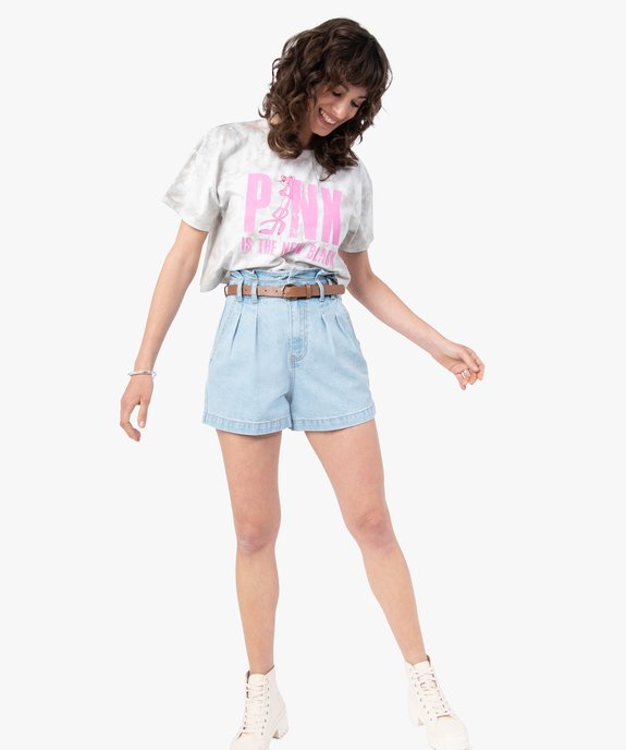 Tee-shirt femme court avec motif sur le buste – La panthère rose vue5 - PANTHERE  ROSE - GEMO
