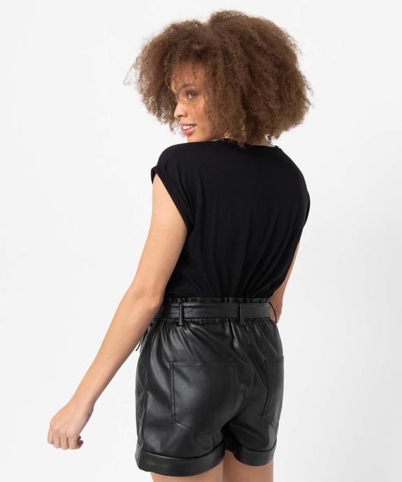 Tee-shirt femme à manches courtes avec message pailleté vue3 - GEMO(FEMME PAP) - GEMO