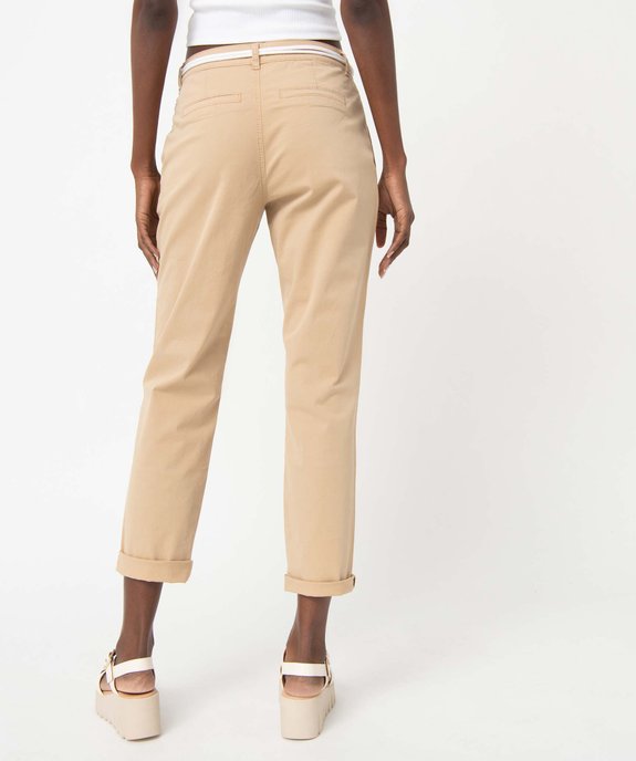 Pantalon femme en coton extensible avec ceinture corde vue3 - GEMO 4G FEMME - GEMO