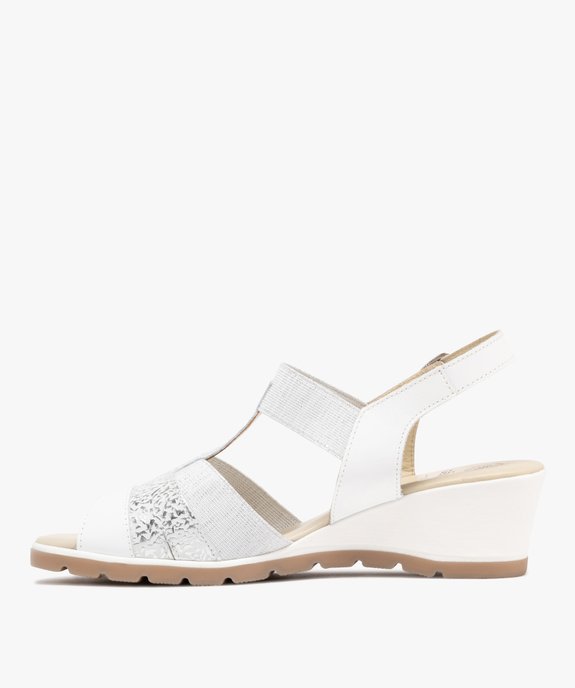 Sandales femme confort à talon compensé avec brides fantaisie élastiques et en cuir vue3 - GEMO 4G FEMME - GEMO
