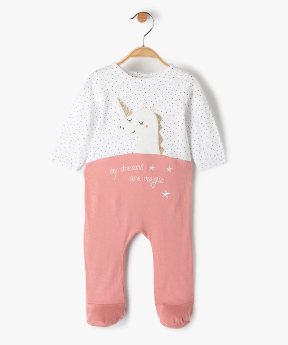 Pyjama fille bicolore avec motif licorne vue1 - GEMO(BB COUCHE) - GEMO
