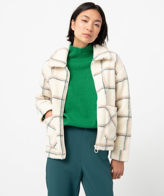 Veste femme en sherpa à carreaux vue1 - GEMO(FEMME PAP) - GEMO