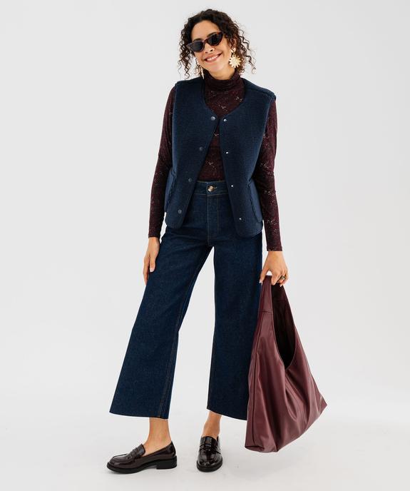 Jean wide leg cropped en denim brut femme vue3 - GEMO 4G FEMME - GEMO