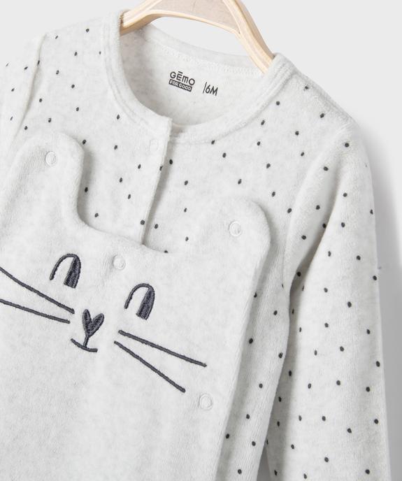 Pyjama en velours ouvert devant motif chat et pois bébé vue2 - GEMO 4G BEBE - GEMO