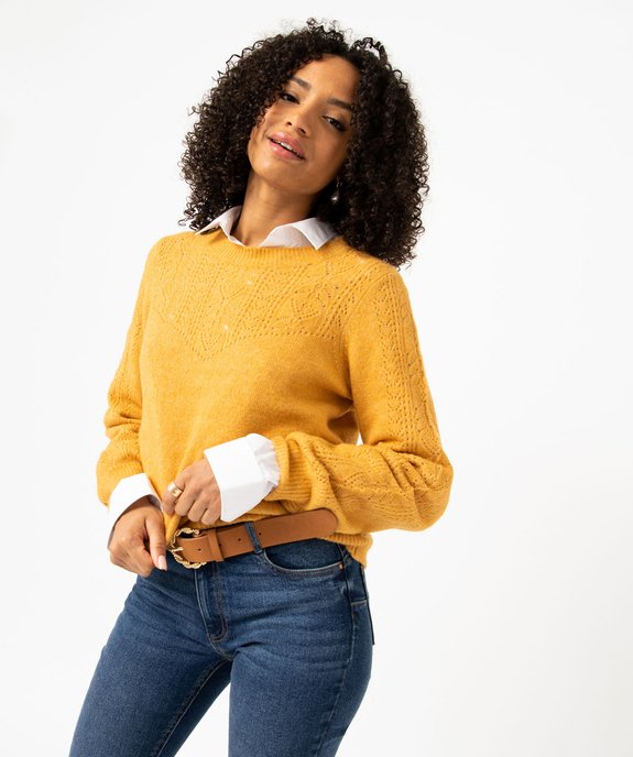Pull en maille ajourée avec boutons décoratifs femme vue2 - GEMO 4G FEMME - GEMO