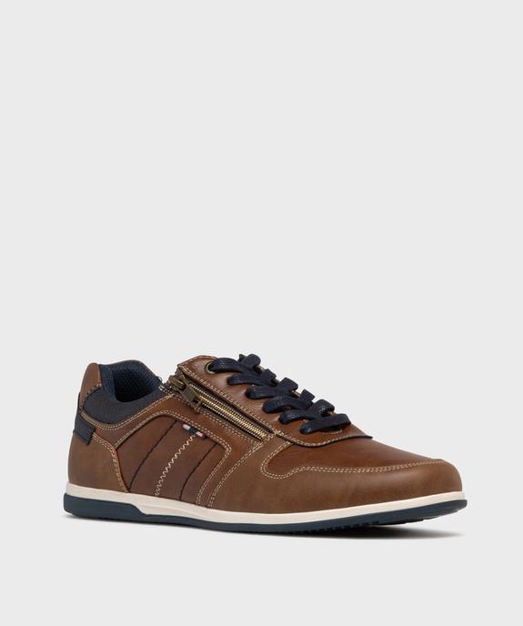 Baskets basses surpiquées à lacets, zip et fine semelle homme - Urban Steps vue2 - URBAN STEPS - GEMO