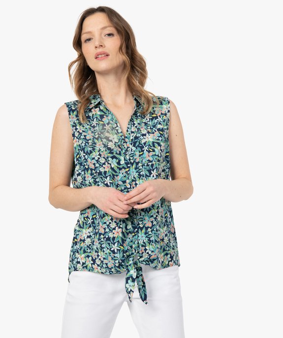Chemise sans manches imprimée avec nœud dans le bas femme vue1 - GEMO 4G FEMME - GEMO