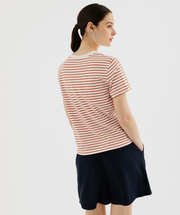 Tee-shirt manches courtes et col rond rayé en coton résistant femme vue3 - GEMO(FEMME PAP) - GEMO